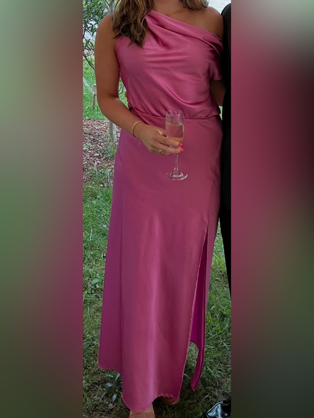 Astr Fuchsia Satin Maxi Skirt with Side Slit